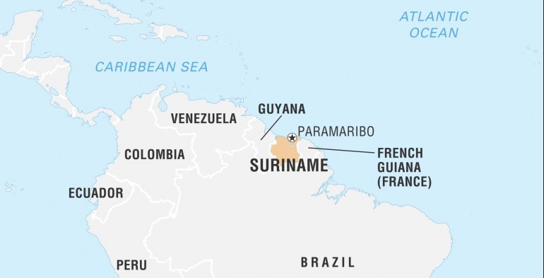 Map of Suriname, South America