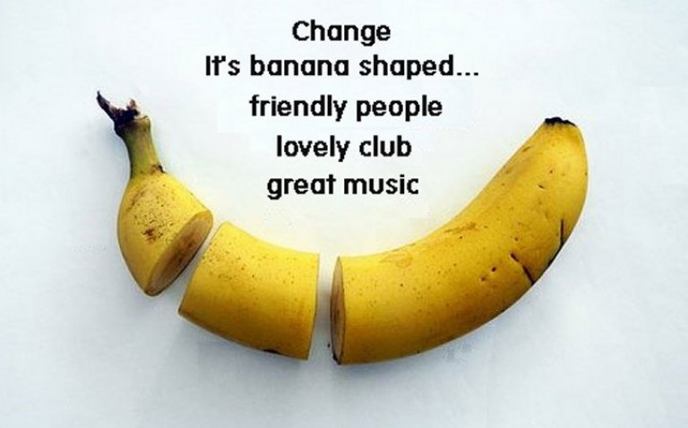 A banana cut into three unequal parts. 'Change It's banana shaped... '