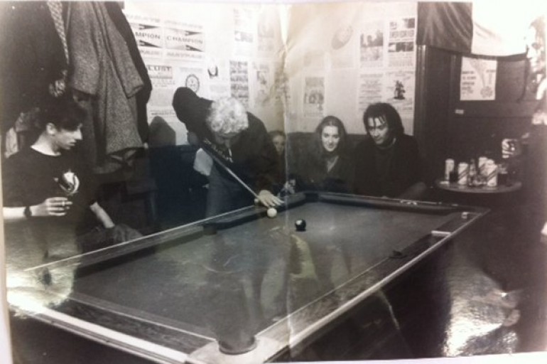Trent gang playing pool in the Strawberry, late 80's. L-R Anthony, Big Clive, Sophie, Sarah, Clivey C, Tom C.