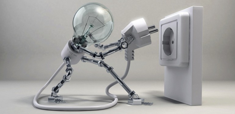 Lightbulb figure putting a plug in a socket