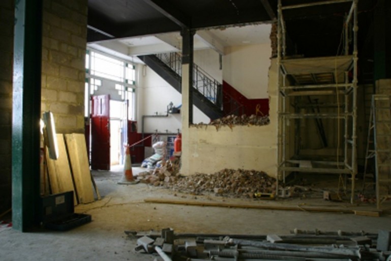 Interior of the building mid-construction