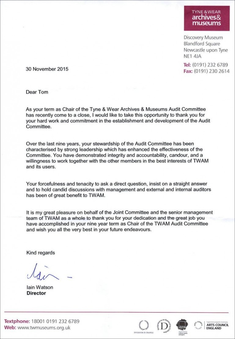 A letter to Tom from The Discovery Museum